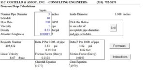 Pipieflow 3.0 calculates pressure drop in pipe in psi per 100 feet of pipe